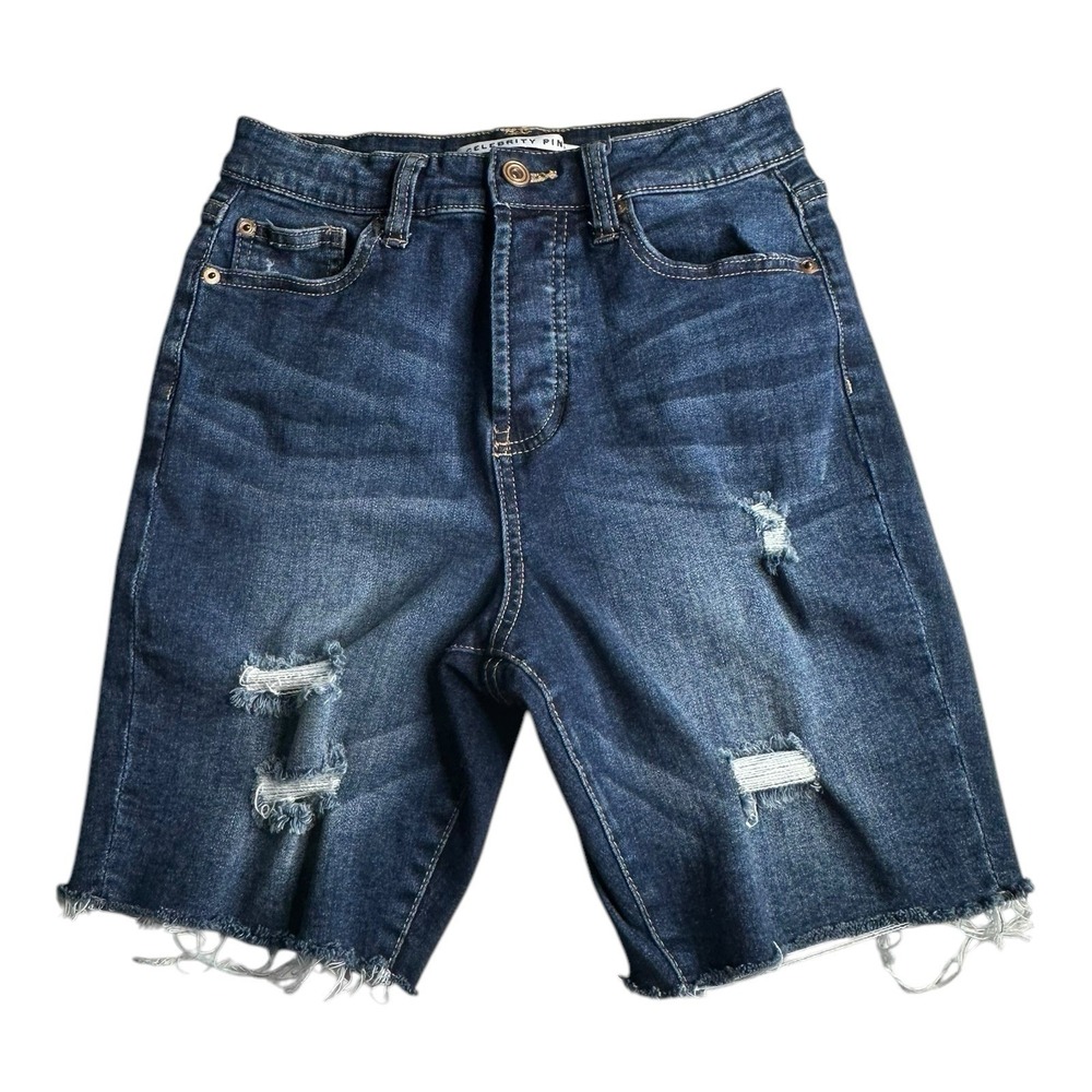 Celebrity‎ Pink Womens Mid Rise Cutoff Bermuda Denim Blue Jean Shorts Size 3/26